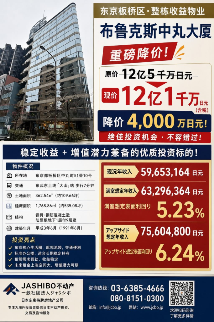 东京整栋收益办公楼｜降价4,000万日元，优质投资机会！｜ジャシボ不動産